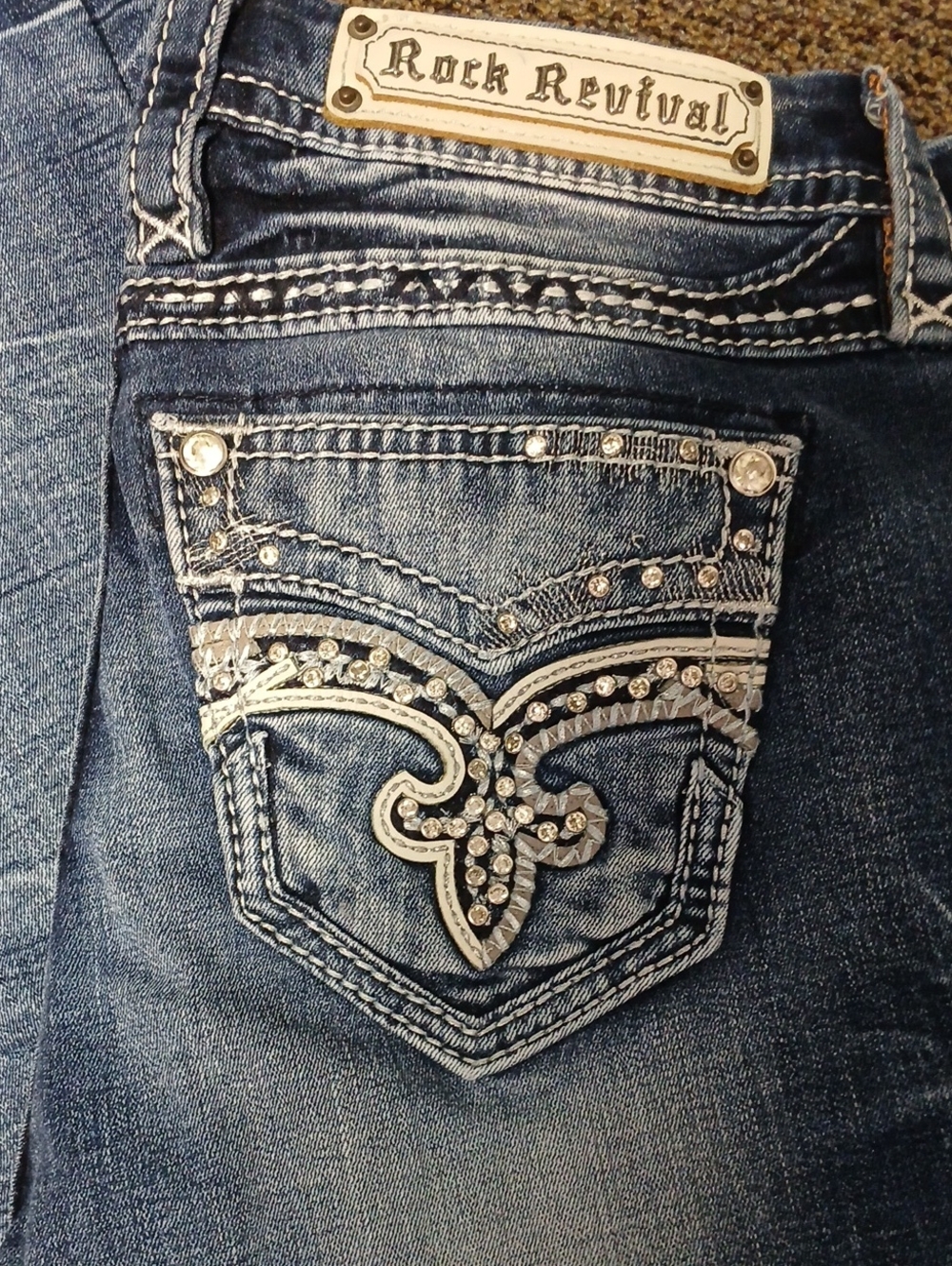 Rock Revival EASY Women's Denim Bootcut Jeans with Rhinestone Fleur Pocket